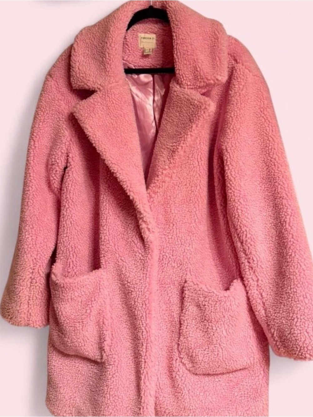 Forever 21 Pink Teddy Coat with Patch Pockets